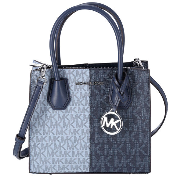 Michael Kors Mercer Medium Messenger Bag MK Signature Navy Blue Multi - Picture 1 of 5